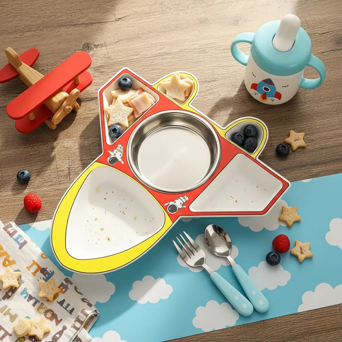 Kids Red Airplane-Shape Divided Dinner Plate Trending Accessories