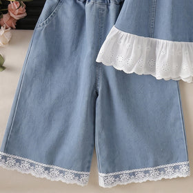 Girls Blue Sleeveless Ruffled Top With Pants Sets 2 pc. Sets