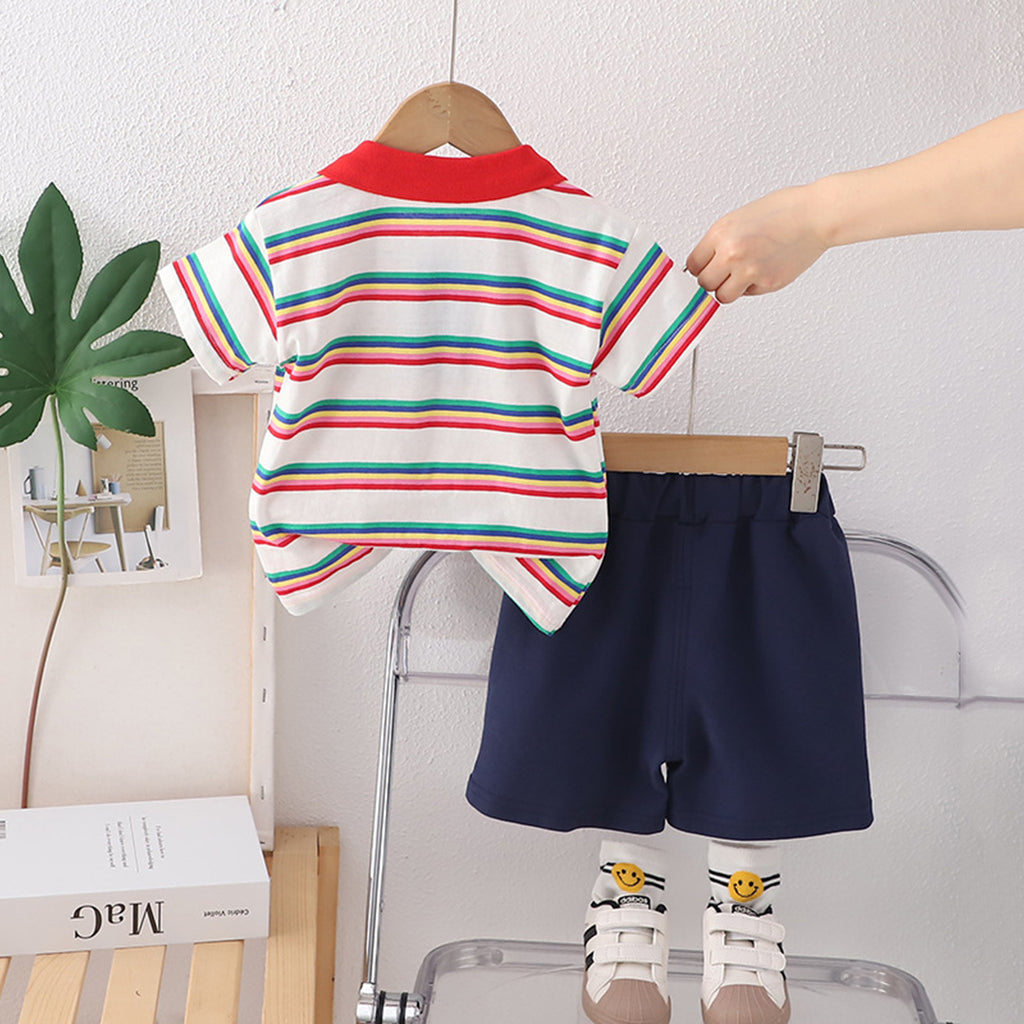 Boys Striped Polo T-Shirt With Shorts