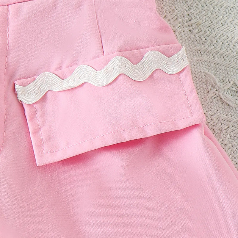 Girls Light Pink Ribbed Polo Top With Shorts Sets 2 pc. Sets