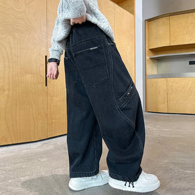 Boys Black Loose Fit Elasticated Denim Jeans Pants