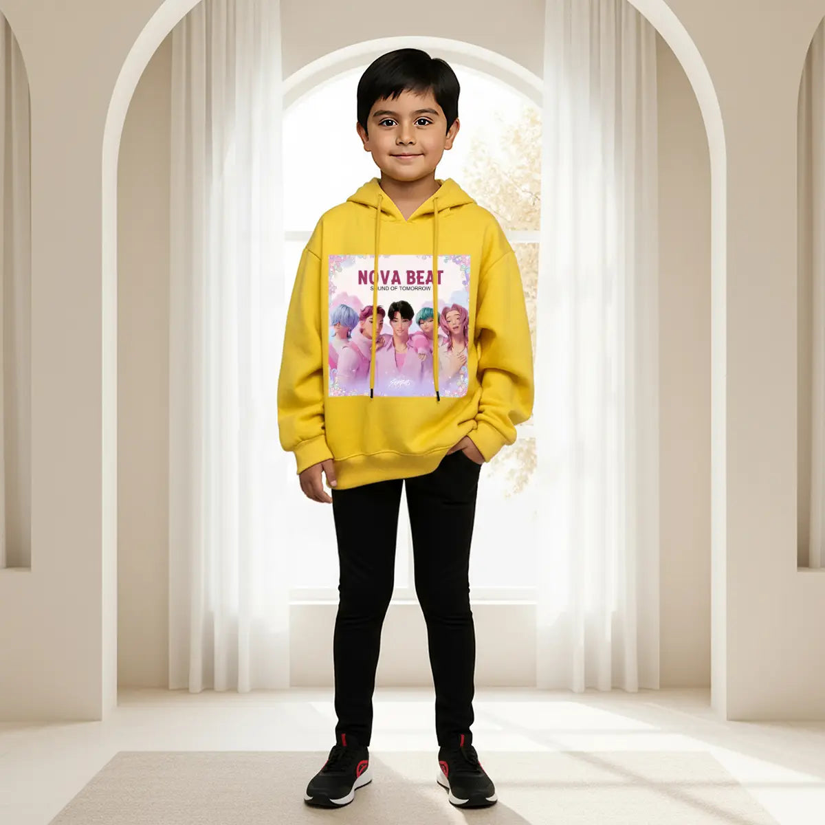 Boys Yellow K-Pop Nova -Beat Graphics Hoodie Sweatshirts & Hoodies Yellow 4-5 Y