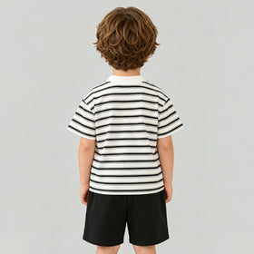 Boys Black Striped Short Sleeve T-Shirt With Shorts Sets 2 pc. Sets