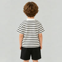 Boys Black Striped Short Sleeve T-Shirt With Shorts Sets 2 pc. Sets