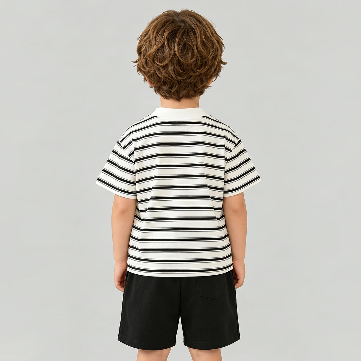 Boys Black Striped Short Sleeve T-Shirt With Shorts Sets 2 pc. Sets