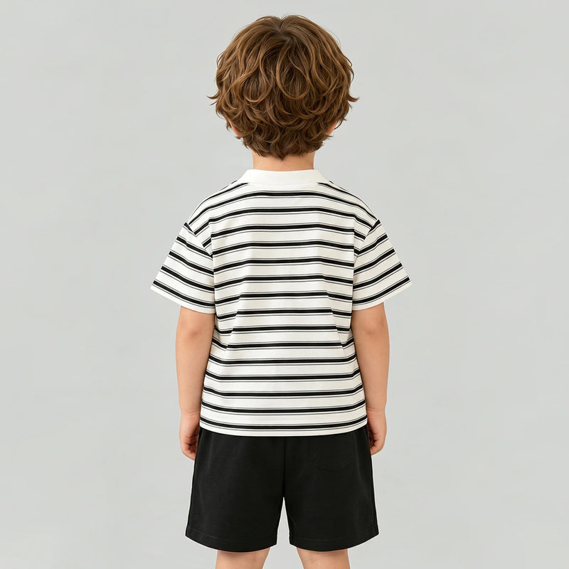 Boys Black Striped Short Sleeve T-Shirt With Shorts Sets 2 pc. Sets