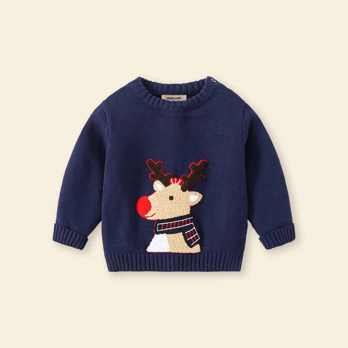 Boys Navy Blue Reindeer Applique Sweater Sweaters & Cardigans
