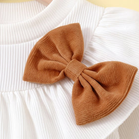 Girls Brown Bow Applique Long Sleeve Top with Skirt Sets 2 pc. Sets