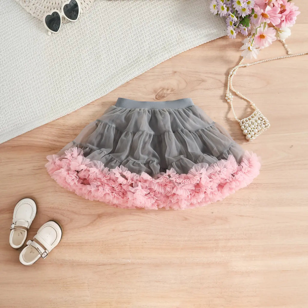 Girls Pink Pearl-Embellished Top With Tiered Tulle Tutu Skirt Sets Sets