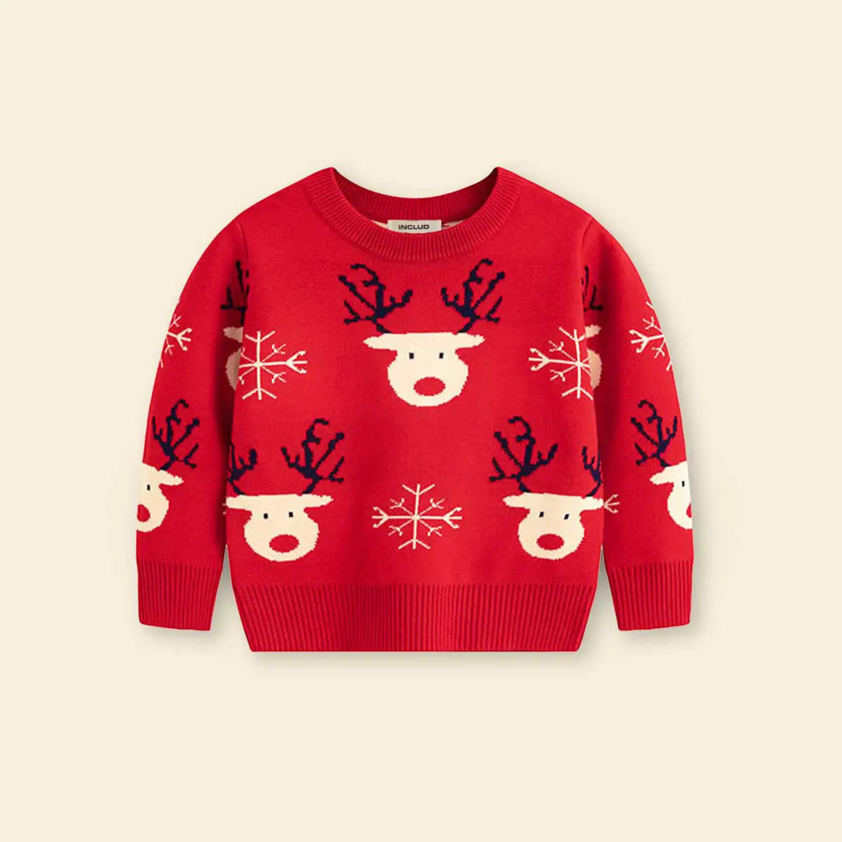 Boys Red Sweater With Self-Design Reindeer Face Patterns Sweaters & Cardigans