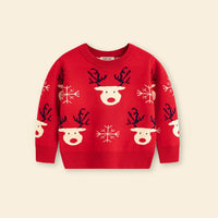 Boys Red Sweater With Self-Design Reindeer Face Patterns Sweaters & Cardigans