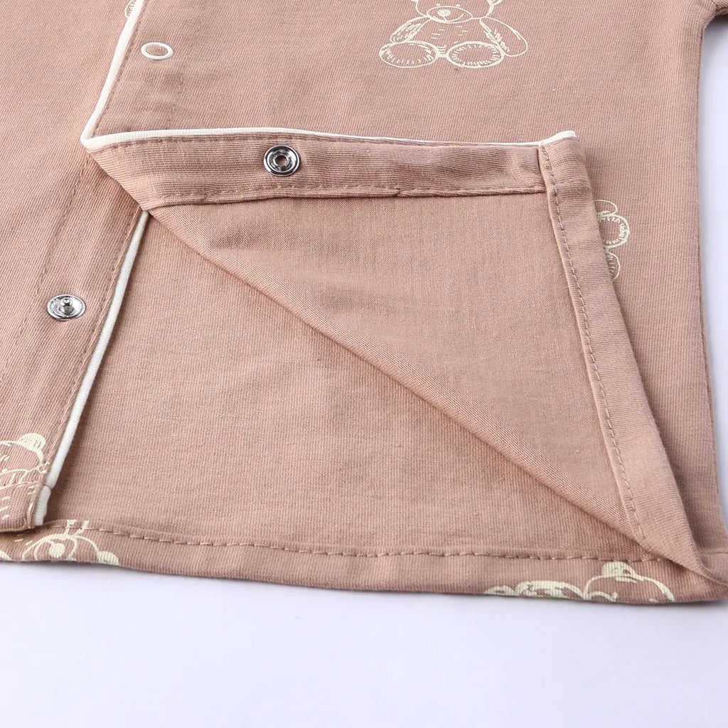 Girls Light Brown Teddy Bear Printed Short Sleeve Shirt With Elasticated Pyjama Sets Sets