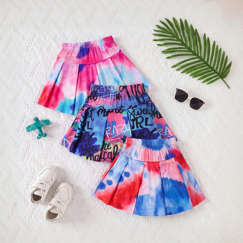 Girls Multicolor Tie & Die Print Flared Skorts Pack Of 3 Skirts