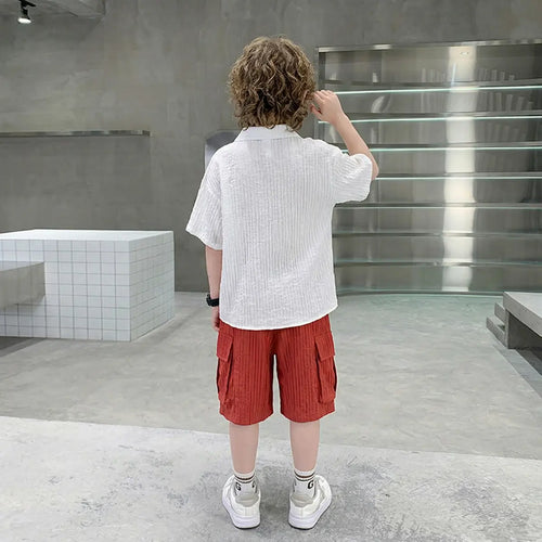 Boys White Panda Embroidered Polo T-Shirt With Shorts Sets Sets
