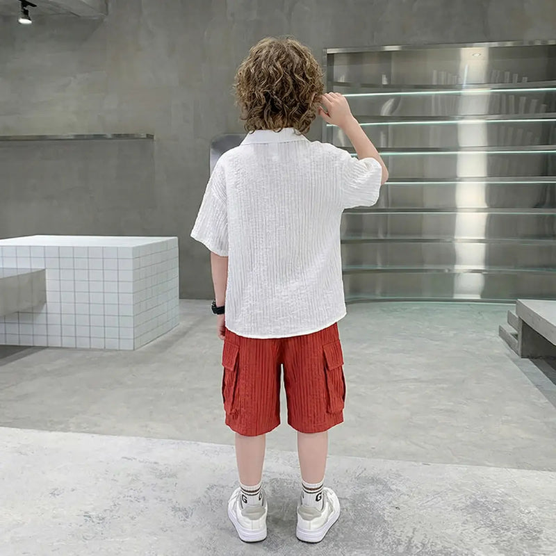 Boys White Panda Embroidered Polo T-Shirt With Shorts Sets Sets