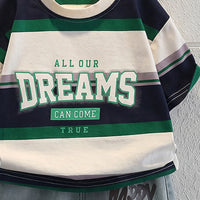 Boys Green Typography print Short Sleeve T-Shirt With Denim Shorts Sets 2 pc. Sets