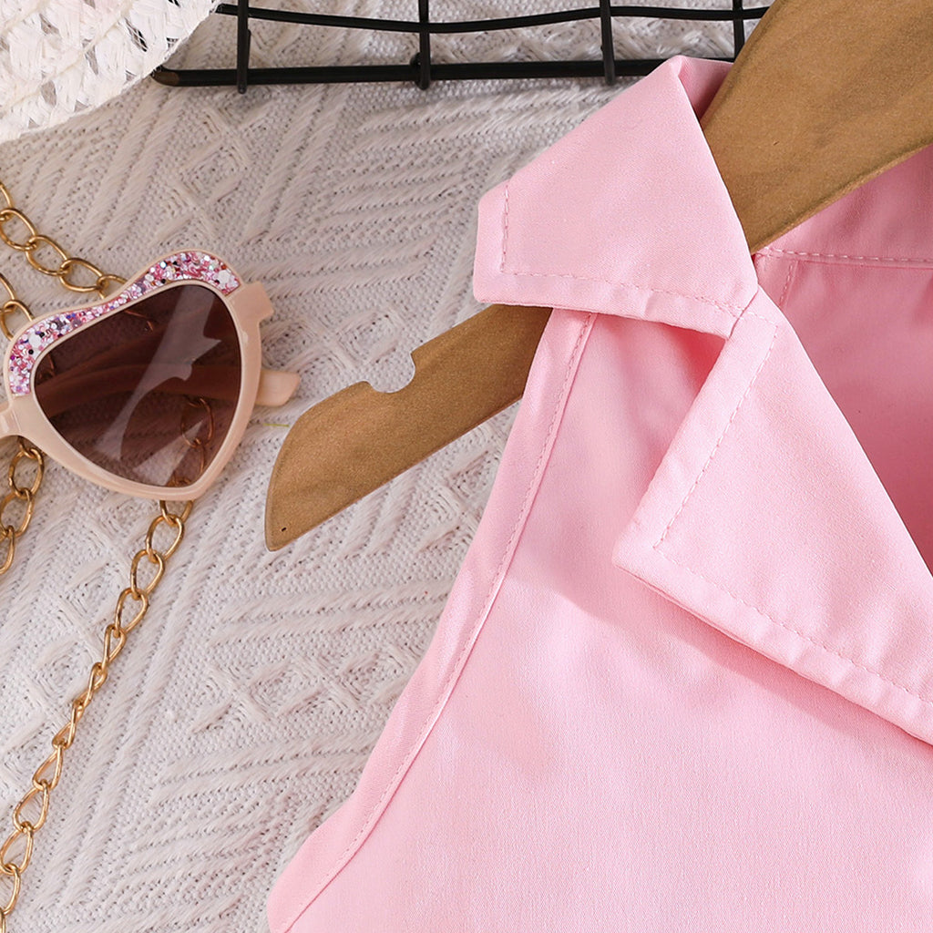 Girls Pink Waistcoat with Spaghetti Top & Tiered Ruffle Shorts Set 3 pc. Sets