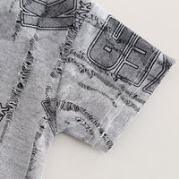 Boys Grey Distressed Printed Short Sleeves T-Shirt With Denim Short Set 2 pc. Sets