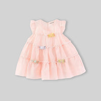 Girls Light Pink Candy Applique Tiered A-Line Dress Casual Dresses