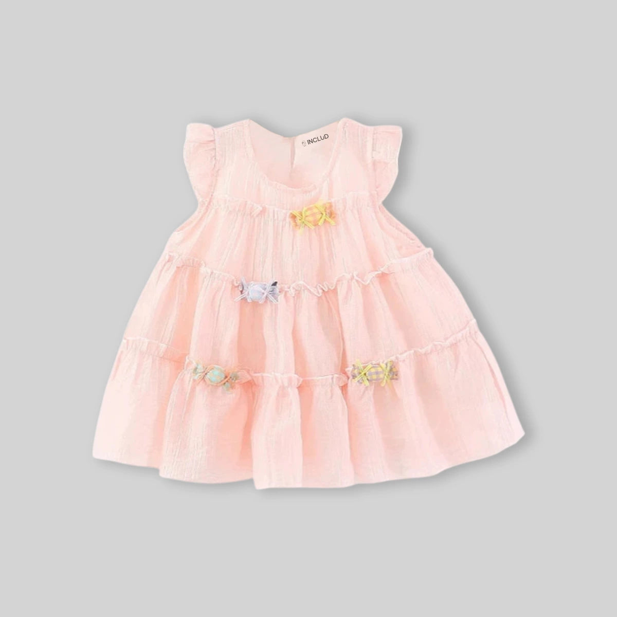 Girls Light Pink Candy Applique Tiered A-Line Dress Casual Dresses