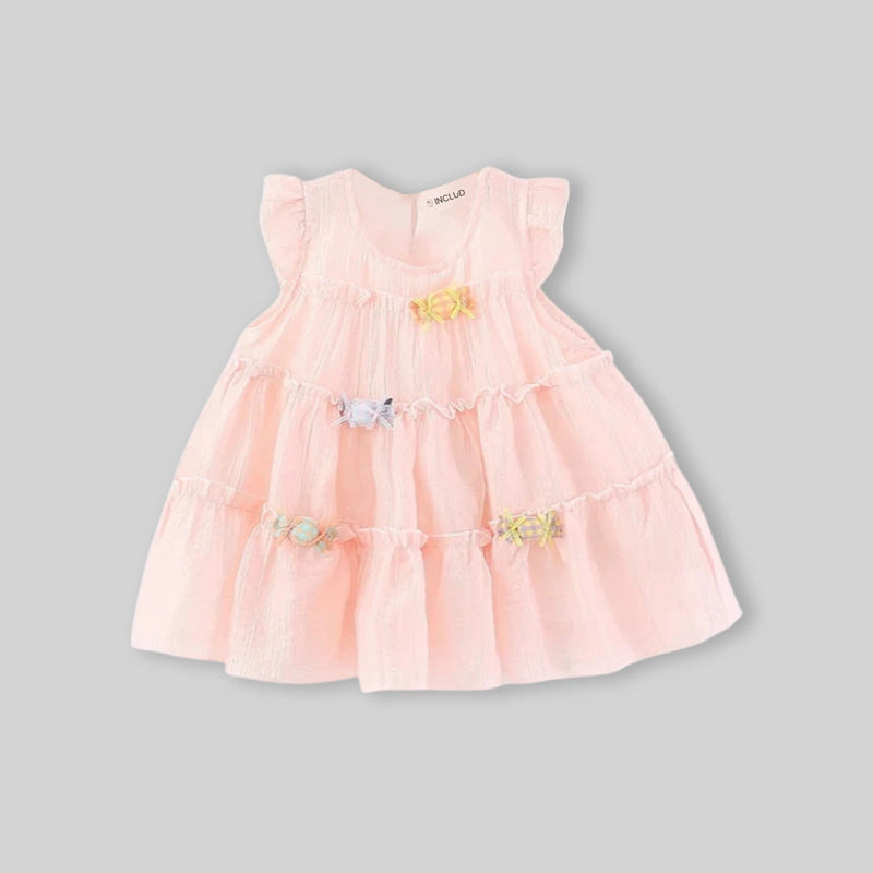 Girls Light Pink Candy Applique Tiered A-Line Dress Casual Dresses