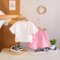 Girls White Handbag Printed Short Sleeve T-Shirt With Asymmetric Shorts Sets 2 pc. Sets