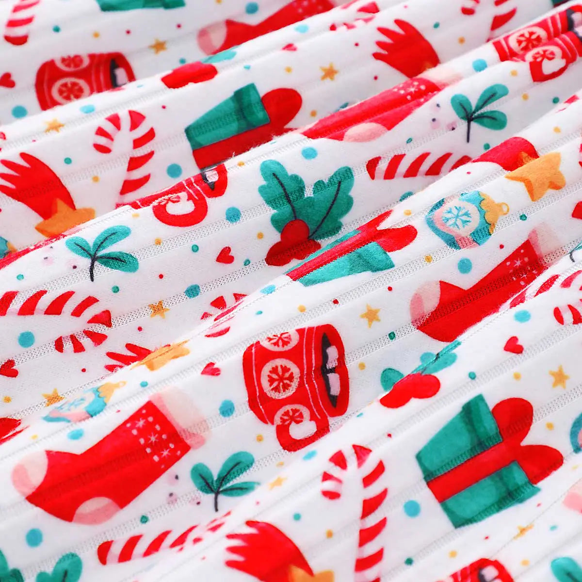 Girls White Christmas-themed Printed Fit & Flare Dress Casual Dresses