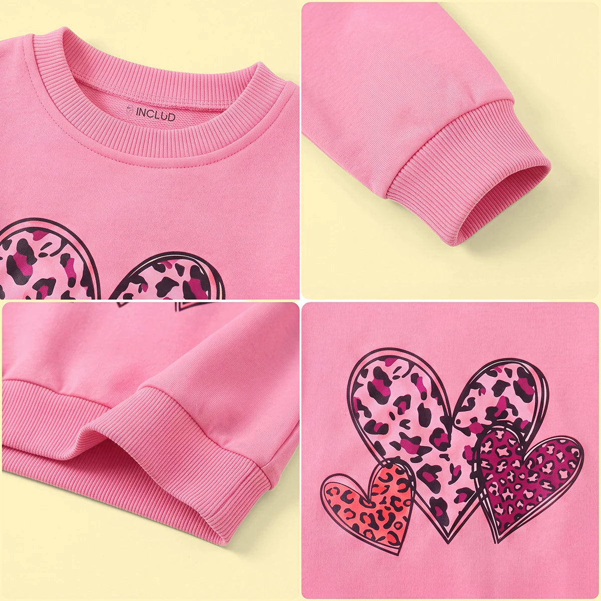 Girls Pink Heart Print Long Sleeve Sweatshirt Sweatshirts & Hoodies