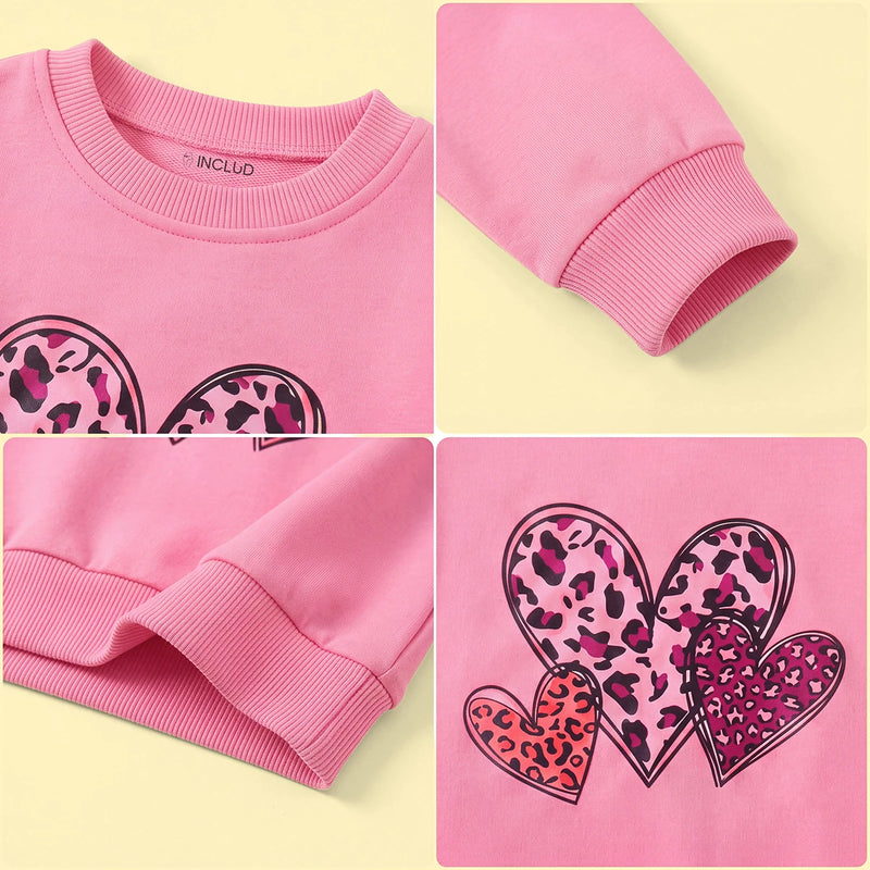Girls Pink Heart Print Long Sleeve Sweatshirt Sweatshirts & Hoodies
