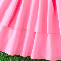 Girls Pink Flowers Applique Cap Sleeves Round Neck Dress Casual Dresses