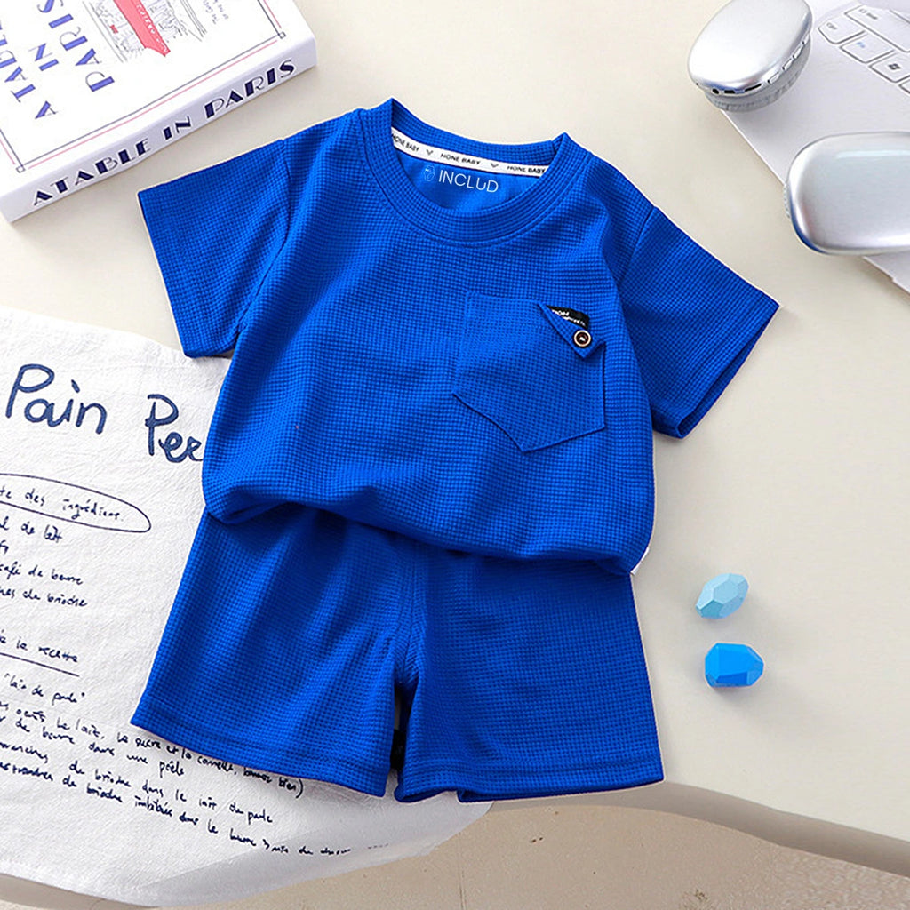 Boys Royal Blue Waffle Knit Short Sleeve T-Shirt With Shorts Sets 2 pc. Sets Royal Blue 1-2 Y