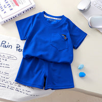Boys Royal Blue Waffle Knit Short Sleeve T-Shirt With Shorts Sets 2 pc. Sets Royal Blue 1-2 Y
