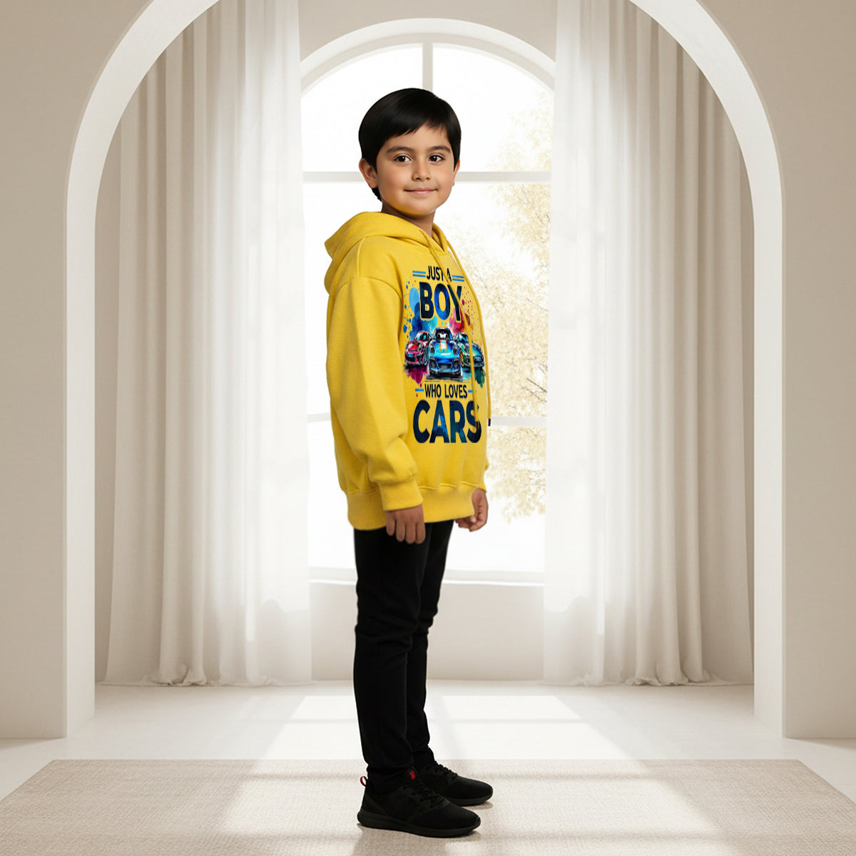 Boys Yellow Car Graphics Hoodies Sweatshirt Sweatshirts & Hoodies