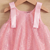 Girls Pink Sleeveless Sequins Embellished Balloon Dress Casual Dresses