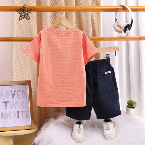 Boys Orange Typographic Applique Short Sleeve T-Shirt With Elasticated Shorts Sets 2 pc. Sets