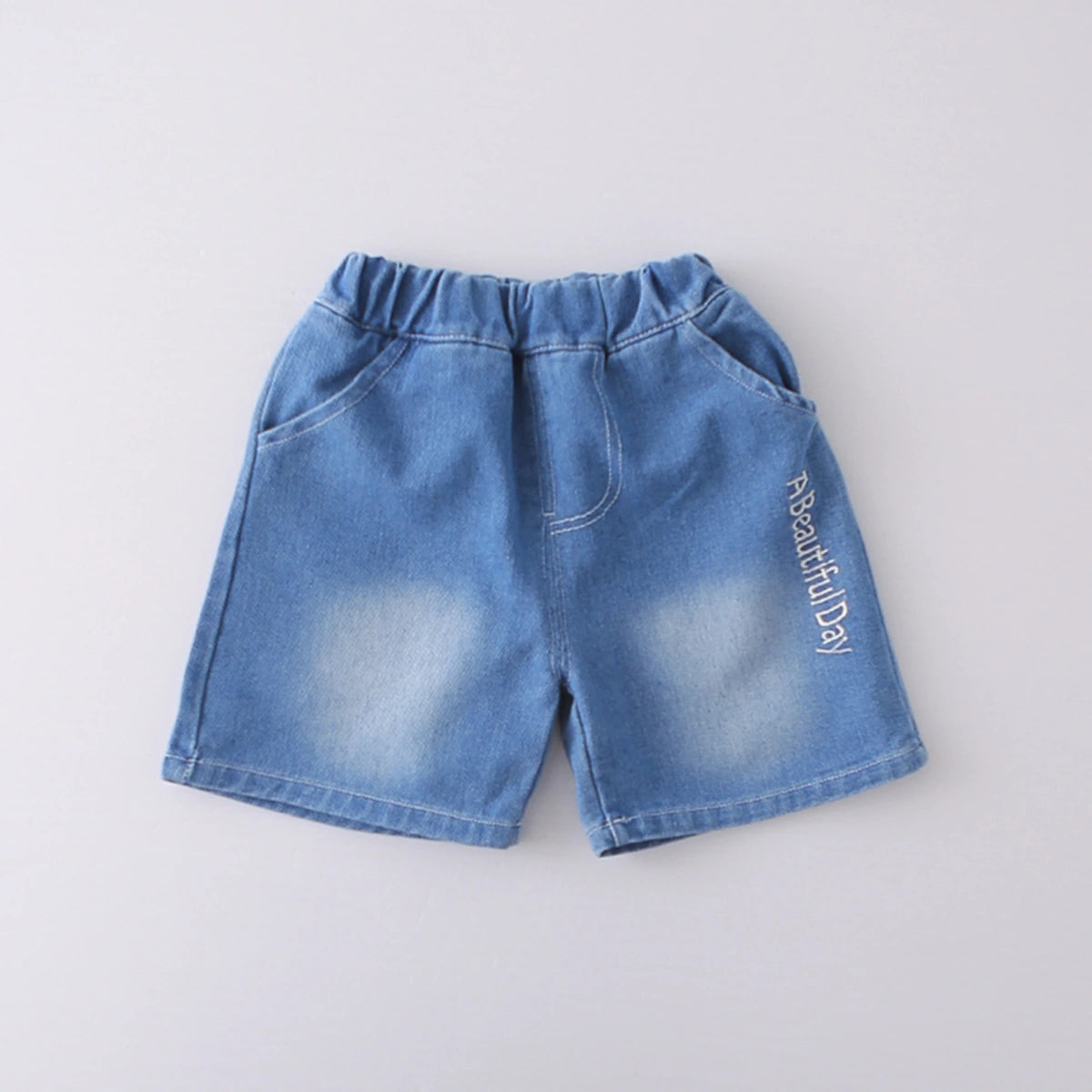 Boys Yellow Typographic Print T-Shirt With Denim Shorts Set Sets