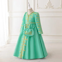 Girls Green Long Sleeve Embroidered Fit & Flare Dress Casual Dresses