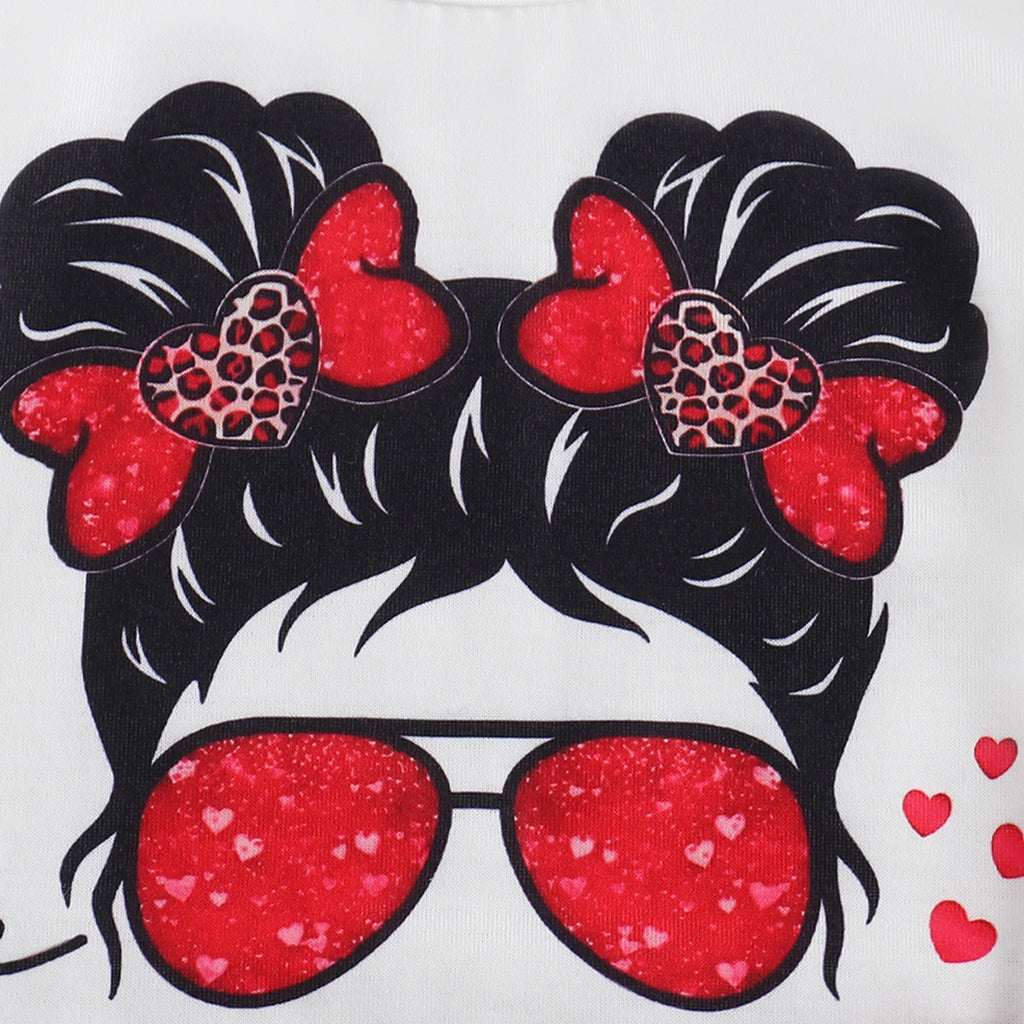 Girls White Typographic Print Short Sleeve T-Shirt With Red Pants Sets 2 pc. Sets