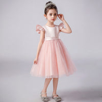 Girls Light Pink Pearl-Embellished Flutter Sleeve Fit & Flare Dress Casual Dresses