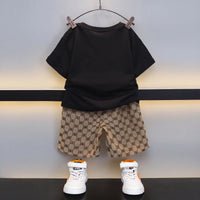 Boys Black Short Sleeve Bear Applique T-Shirt With Shorts Sets 2 pc. Sets