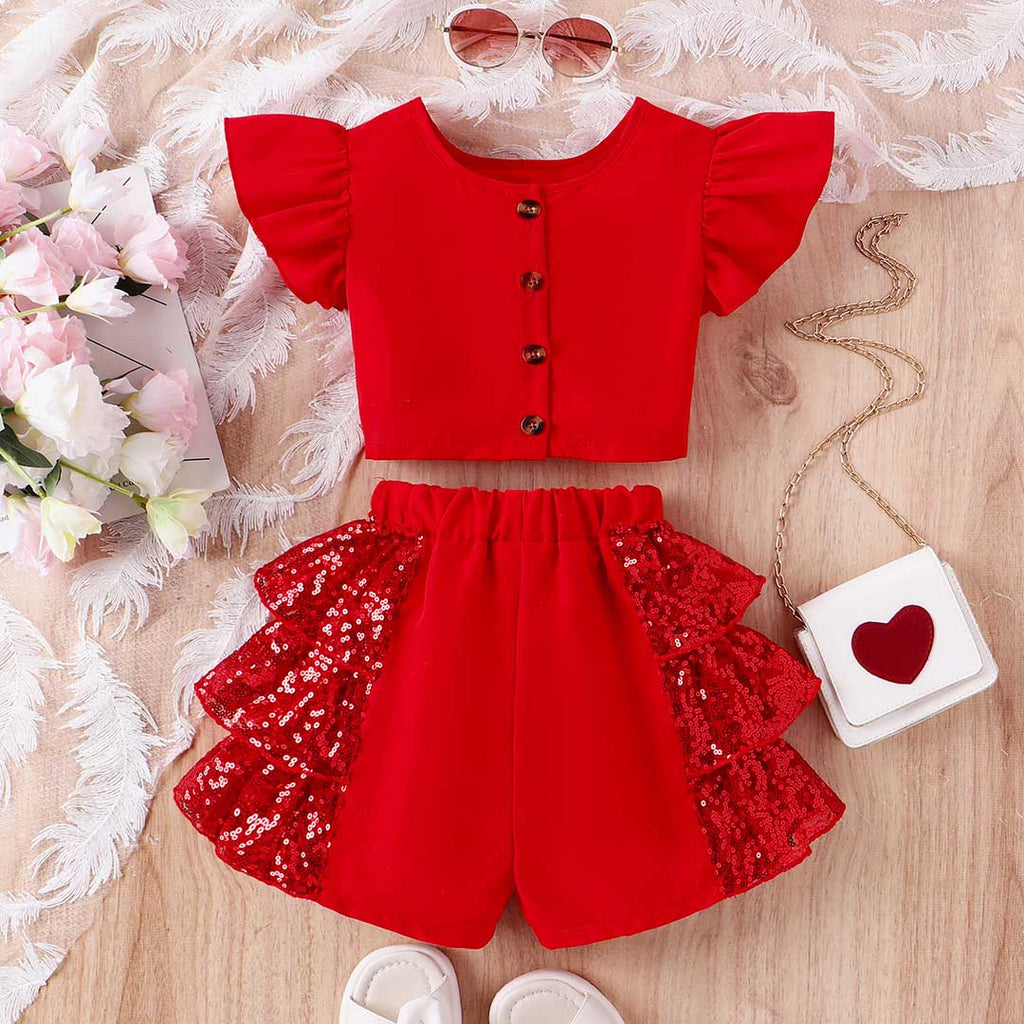 Girls Embellished Party Wear Top & Shorts Set Party Dresses   
