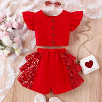 Girls Embellished Party Wear Top & Shorts Set Party Dresses   