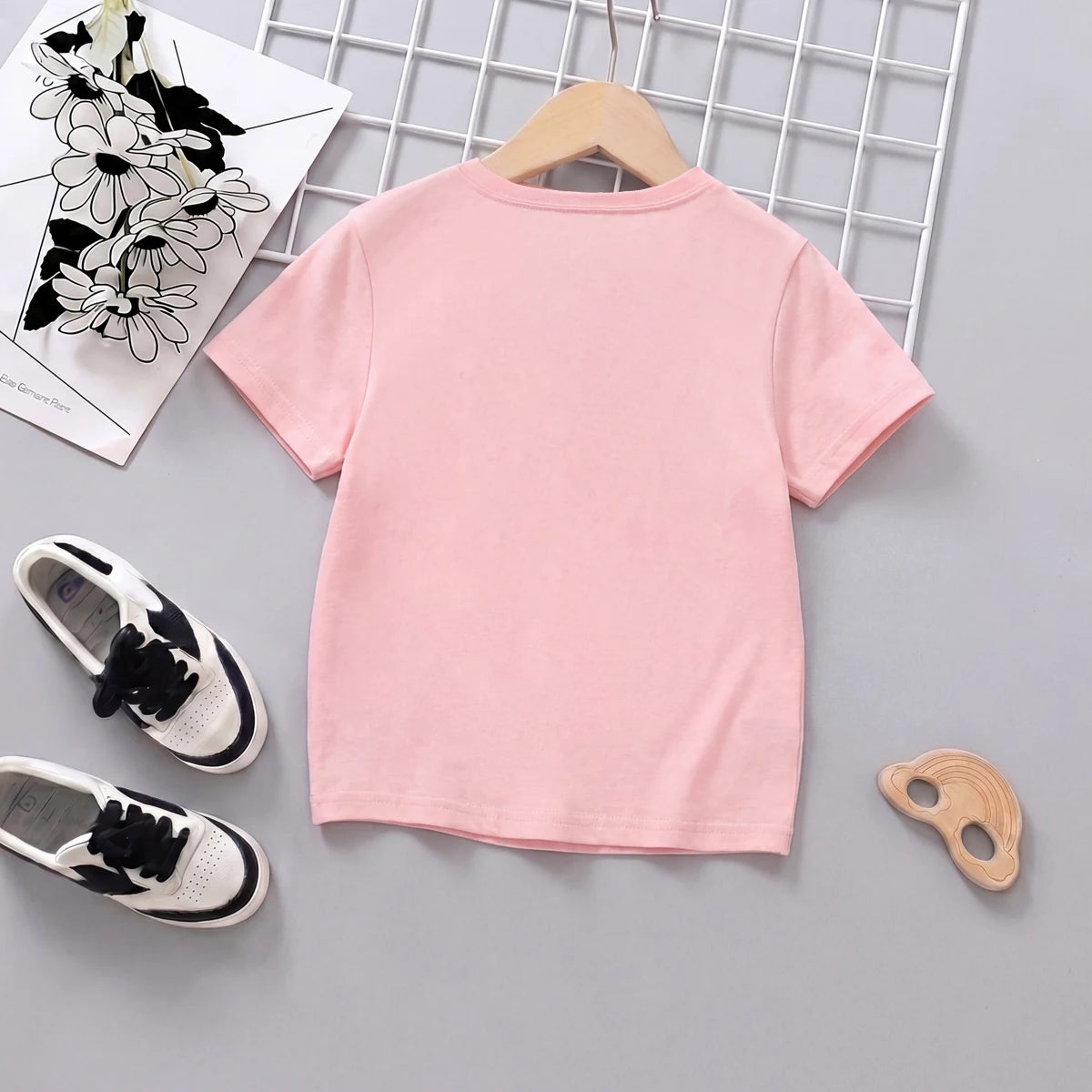 Girls Pink Short Sleeve Heart Print T-Shirt Tshirts