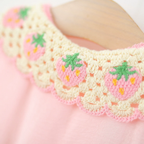 Girls Pink Strawberry Crochet Collar Sleeveless Fit & Flare Dress Casual Dresses