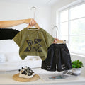 Boys Olive Green Geometric Print Round Neck T-Shirt With Shorts Sets Sets Olive 1-2 Y