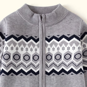 Boys Grey Long Sleeve Jacquard Cardigan Sweaters & Cardigans