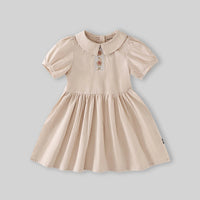 Girls Khaki Embroidered Short Sleeve Fit And Flare Dress Casual Dresses