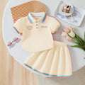 Girls Cream Heart Embroidered Polo T-Shirt With Skirt Sets 2 pc. Sets Cream 2-3 Y