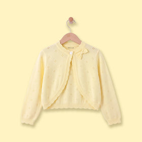 Girls Yellow Eyelet Bow Applique Cardigan Sweaters & Cardigans Yellow 3-4 Y