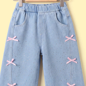 Girls Light Blue Embellished Denim Jeans Pants